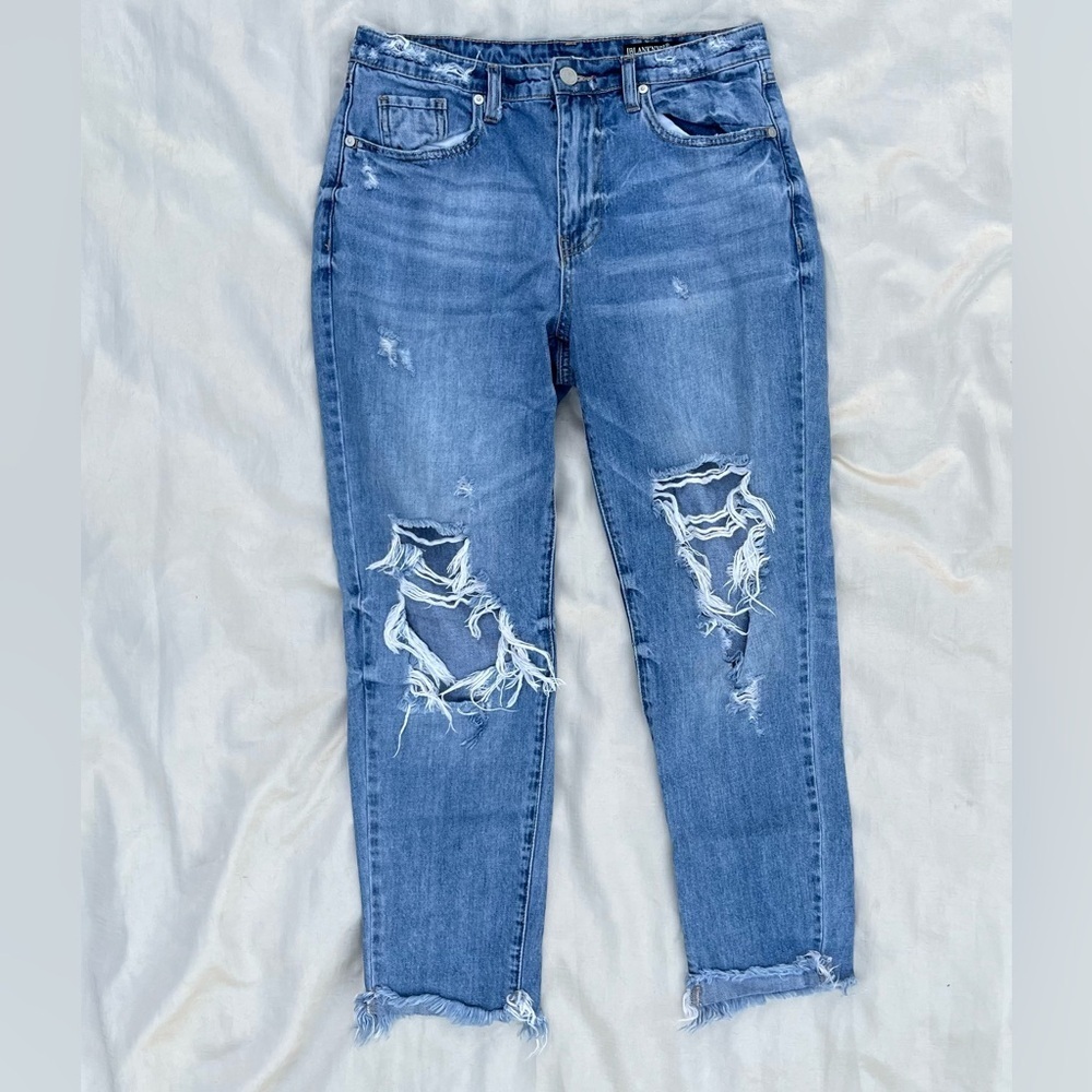 Blank NYC Distressed Cropped Blue Jeans